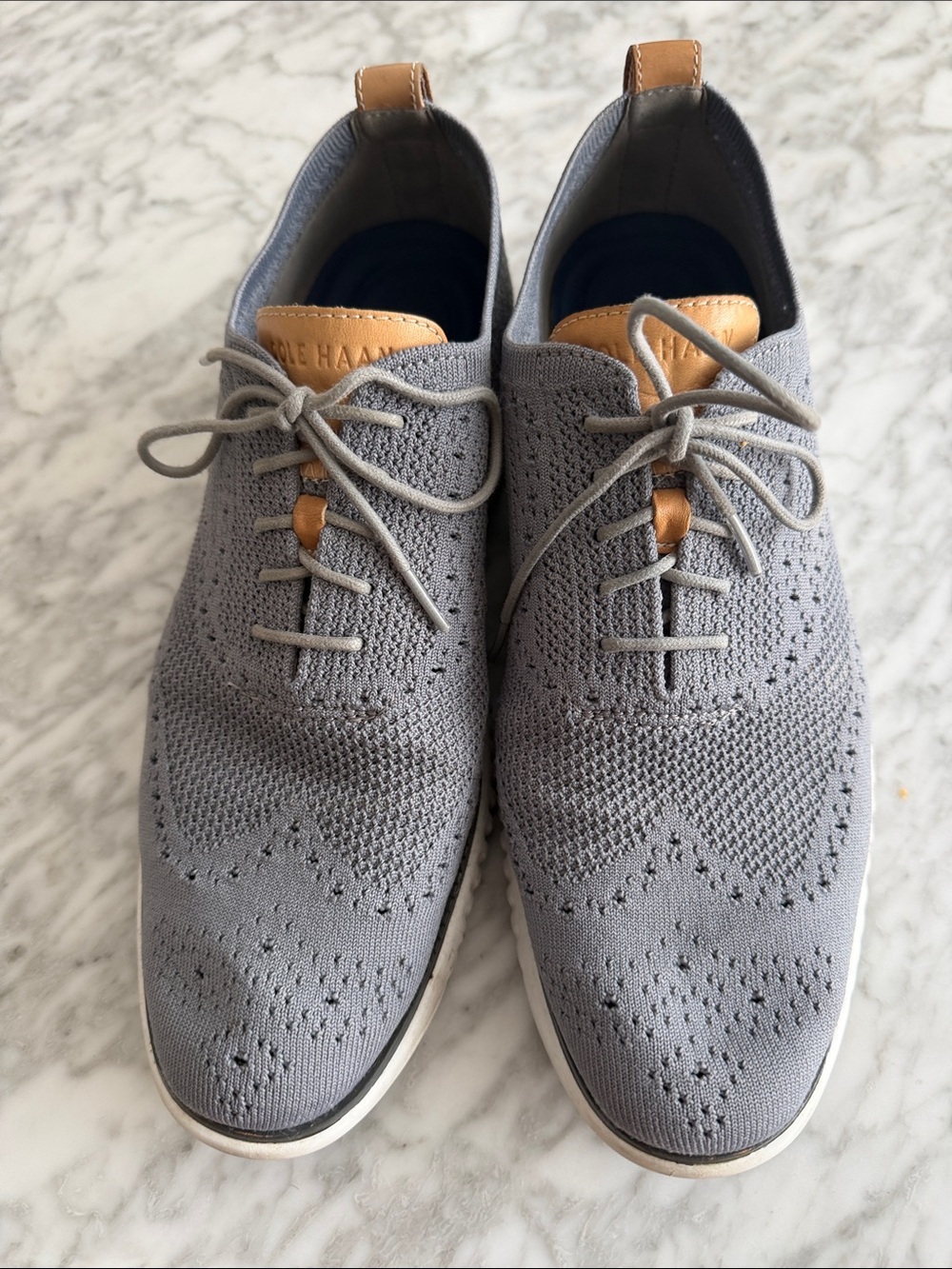 Cole Haan Grey Knit Lace-Up Oxfords with Tan Accents